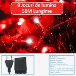 Instalatie de craciun, lumina rosie, NEXTLY, rola 50m lungime, 8 jocuri de lumini, rezistenta la apa si inghet, interior exterior, pentru brad, casa, pomi, alimentare 220v - imagine 4