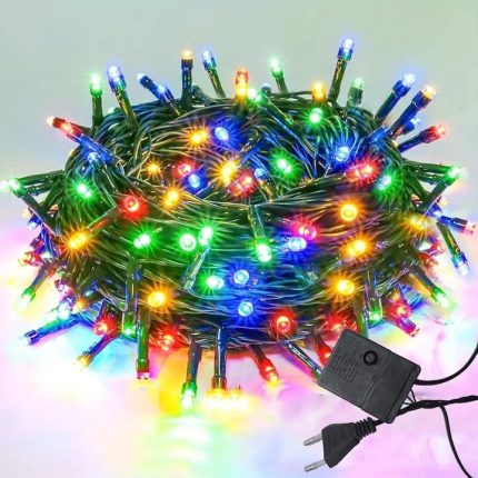 Instalatie de craciun LED, NEXTLY, pentru interior si exterior, lumina multicolora, 300 leduri, 20m lungime, tip sir, flexibila, 8 jocuri de lumina, rezistenta la apa si inghet, pentru brad, casa, pom
