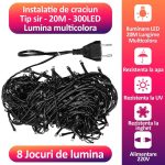 Instalatie de craciun LED, NEXTLY, pentru interior si exterior, lumina multicolora, 300 leduri, 20m lungime, tip sir, flexibila, 8 jocuri de lumina, rezistenta la apa si inghet, pentru brad, casa, pom - imagine 9