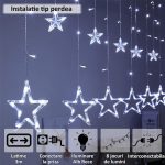 Instalatie de Craciun tip perdea NEXTLY, interconectabila, lumini LED RGB, 8 jocuri de lumini, 3 metri latime, pentru interior/exterior/usa/geam/perete, telecomanda pe fir, conectare la priza, stele m - imagine 2