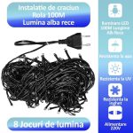 Instalatie de craciun, lumina alba rece, NEXTLY, rola 100m lungime, 8 jocuri de lumini, rezistenta la apa si inghet, interior exterior, pentru brad, casa, pomi, alimentare 220v - imagine 5