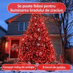 Instalatie de craciun, lumina rosie, NEXTLY, rola 50m lungime, 8 jocuri de lumini, rezistenta la apa si inghet, interior exterior, pentru brad, casa, pomi, alimentare 220v - imagine 3