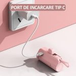 Carcasa pentru acumulator tip baterie externa, NEXTLY, conector lightning, cablu Tip-C, alimentare tip c, afisaj nivel baterie, design tip breloc, compacta, pentru calatorie, roz - imagine 8