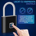 Lacat cu amprenta digitala NEXTLY, pentru interior/exterior, pana la 20 de amprente stocate, deblocare rapida 0.2s, incarcare cablus USB Tip C, waterproof, aliaj de zinc si otel, anti-spargere/anti-ta - imagine 2