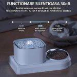 Dispenser automat de apa tip fantana pentru caini si pisici cu bol din inox pentru hrana 2 in 1, NEXTLY, capacitate rezervor apa 3L, filtrare prin carbune activ, silentios, alimentare USB, alb - imagine 7