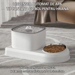 Dispenser automat de apa tip fantana pentru caini si pisici cu bol din inox pentru hrana 2 in 1, NEXTLY, capacitate rezervor apa 3L, filtrare prin carbune activ, silentios, alimentare USB, alb - imagine 4