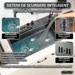 Set chiuveta si baterie multifunctionala Nextly, afisaj digital, baterie tip cascada continua, cap extensibil si retractabil, scurgator pentru cutite, accesorii incluse, kit complet montaj, sistem preaplin, 45x80 cm - imagine 7