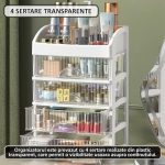 Organizator de cosmetice, bijuterii, accesorii si alte obiecte NEXTLY, multifunctional, 4 sertare glisante, compartimenat, 16x22x33, 3-1 alb-transparent - imagine 4