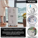 Cos de rufe, jucarii copii si alte obiecte NEXTLY, 3 compartimente, 4 roti detasabile, 2 cosuri cu maner detasabile, aplicabile pe perete, deschidere rabatabila, sistem de aerisire, 28x40x74cm, alb-gri - imagine 4