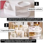 Organizator de cosmetice, bijuterii, accesorii si alte obiecte NEXTLY, oglinda detasabila si reglabila cu touch control, 3 moduri de iluminare, compartimentat, 15.5x28x9.5cm M, verde - imagine 4