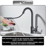 Baterie pentru chiuveta tip lebada NEXTLY, rotire la 360°, cap extensibil si retractabil, 2 tipuri de jet - normal si tip ploaie, 1-12 negru mat - imagine 6