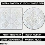 Set 20 x tapet autoadeziv 3D NEXTLY, pentru perete sau tavan, waterproof, ajustabil, adeziv puternic, usor de montat, suprafata acoperire 9.8 mp, 70x70 cm, alb, cod 74 - imagine 2