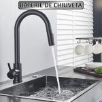 Baterie pentru chiuveta tip lebada NEXTLY, rotire la 360°, cap extensibil si retractabil, 2 tipuri de jet - normal si tip ploaie, 1-12 negru mat - imagine 2