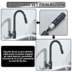 Baterie pentru chiuveta tip lebada NEXTLY, rotire la 360°, cap extensibil si retractabil, 2 tipuri de jet - normal si tip ploaie, 1-12 negru mat - imagine 5