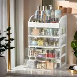 Organizator de cosmetice, bijuterii, accesorii si alte obiecte NEXTLY, multifunctional, 4 sertare glisante, compartimenat, 16x22x33, 3-1 roz-transparent - imagine 9