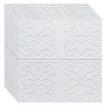 Set 10 x tapet autoadeziv 3D NEXTLY, pentru perete sau tavan, design modern, waterproof, ajustabil, adeziv puternic, usor de montat, suprafata acoperire 4.9 mp, 70x70 cm, cod 16, model floare, alb