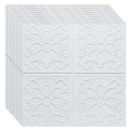 Set 30 x tapet autoadeziv 3D NEXTLY, pentru perete sau tavan, design modern, waterproof, ajustabil, adeziv puternic, usor de montat, suprafata acoperire 14.7 mp, 70x70 cm, cod 16, model floare, alb