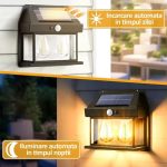 Set 8 x lampa solara de exterior cu 2 becuri NEXTLY, 3 moduri de functionare, senzori de miscare si lumina, stare de veghe, lumina calda, waterproof, 28W, negru/alb - imagine 2