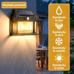 Set 8 x lampa solara de exterior cu 2 becuri NEXTLY, 3 moduri de functionare, senzori de miscare si lumina, stare de veghe, lumina calda, waterproof, 28W, negru/alb - imagine 5