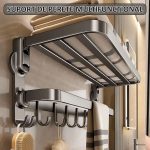 Suport de perete pentru baie/bucatarie NEXTLY, pliabil, carlige si bara pentru agatare, prindere cu ventuze cu suport de blocare, aluminiu, 41x73cm, 3-11 gri - imagine 2