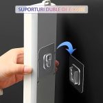 Set 15 x suport dublu cu autoadeziv NEXTLY, fixare/agatare diverse obiecte, aplicabil pe diverse suprafete, plastic ABS, adeziv puternic, waterproof, 5.5 x 5.5cm, transparent - imagine 2