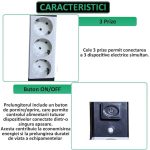Prelungitor cu 3 prize NEXTLY, intrerupator, suport de agatare, rezistent la temperaturi ridicate, cablu 2.5m, alb-negru - imagine 3