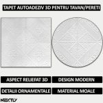 Set 20 x tapet autoadeziv 3D NEXTLY, pentru perete sau tavan, waterproof, ajustabil, adeziv puternic, usor de montat, suprafata acoperire 9.8 mp, 70x70 cm, alb, cod 79, model romb - imagine 2