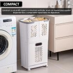 Cos de rufe, jucarii copii si alte obiecte NEXTLY, 3 compartimente, 4 roti detasabile, 2 cosuri cu maner detasabile, aplicabile pe perete, deschidere rabatabila, sistem de aerisire, 28x40x74cm, alb-gri - imagine 9