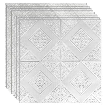 Set 20 x tapet autoadeziv 3D NEXTLY, pentru perete sau tavan, waterproof, ajustabil, adeziv puternic, usor de montat, suprafata acoperire 9.8 mp, 70x70 cm, alb, cod 79, model romb