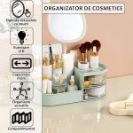 Organizator de cosmetice, bijuterii, accesorii si alte obiecte NEXTLY, oglinda detasabila si reglabila cu touch control, 3 moduri de iluminare, compartimentat, 14x26x9cm S, verde - imagine 2