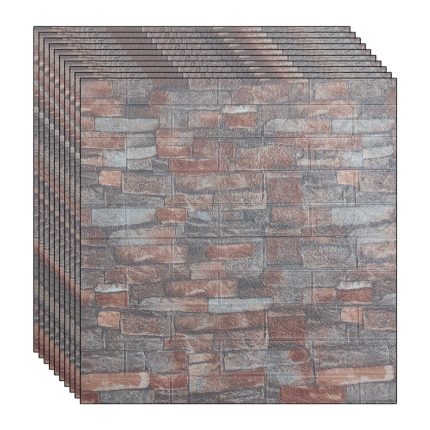 Set 10 x tapet autoadeziv 3D NEXTLY, pentru perete sau tavan, waterproof, ajustabil, adeziv puternic, usor de montat, suprafata acoperire 5.3 mp, 70x77 cm, design caramida, multicolorr, cod 62