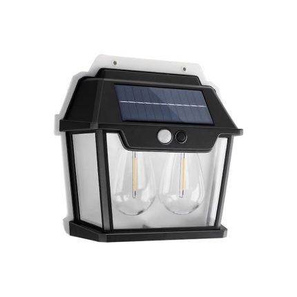 Lampa solara de exterior cu 2 becuri NEXTLY, 3 moduri de functionare, senzori de miscare si lumina, stare de veghe, lumina calda, waterproof, 28W, negru/alb