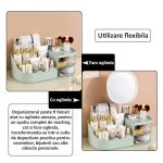 Organizator de cosmetice, bijuterii, accesorii si alte obiecte NEXTLY, oglinda detasabila si reglabila cu touch control, 3 moduri de iluminare, compartimentat, 14x26x9cm S, verde - imagine 8