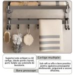 Suport de perete pentru baie/bucatarie NEXTLY, pliabil, carlige si bara pentru agatare, prindere cu ventuze cu suport de blocare, aluminiu, 41x73cm, 3-11 gri - imagine 5