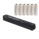 Set aparat de vidat si sigilat cu vacuum si 6 role pungi pentru vidat 500x15cm NEXTLY, pentru carne, legume, fructe, pastreaza prospetimea, negru