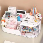 Organizator de cosmetice, bijuterii, accesorii si alte obiecte NEXTLY, oglinda detasabila si reglabila cu touch control, 3 moduri de iluminare, compartimentat, 14x26x9cm S, alb - imagine 12
