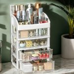 Organizator de cosmetice, bijuterii, accesorii si alte obiecte NEXTLY, multifunctional, 4 sertare glisante, compartimenat, 16x22x33, 3-1 roz-transparent - imagine 8