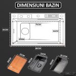 Set chiuveta si baterie multifunctionala Nextly, afisaj digital, baterie tip cascada continua, cap extensibil si retractabil, scurgator pentru cutite, accesorii incluse, kit complet montaj, sistem preaplin, 45x80 cm - imagine 12