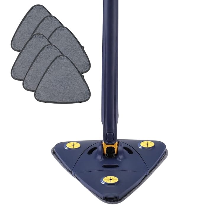 res_72d4780079f37e1f1d20c511689dc511.jpg Mop multifunctional NEXTLY pentru suprafete uscate si ude, cap triunghiular rotativ 360°, stergator pentru geamuri, podele, pereti, mobila, laveta microfibre, maner telescopic, ajustabil, 6 lavete inc - imagine 1