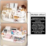Organizator de cosmetice, bijuterii, accesorii si alte obiecte NEXTLY, oglinda detasabila si reglabila cu touch control, 3 moduri de iluminare, compartimentat, 15.5x28x9.5cm M, verde - imagine 3