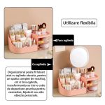 Organizator de cosmetice, bijuterii, accesorii si alte obiecte NEXTLY, oglinda detasabila si reglabila cu touch control, 3 moduri de iluminare, compartimentat, 15.5x28x9.5cm M, roz - imagine 8