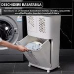 Cos de rufe, jucarii copii si alte obiecte NEXTLY, 3 compartimente, 4 roti detasabile, 2 cosuri cu maner detasabile, aplicabile pe perete, deschidere rabatabila, sistem de aerisire, 28x40x74cm, alb-gri - imagine 6
