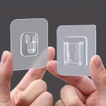 Set 70 x suport dublu cu autoadeziv NEXTLY, fixare/agatare diverse obiecte, aplicabil pe diverse suprafete, plastic ABS, adeziv puternic, waterproof, 5.5 x 5.5cm, transparent - imagine 9
