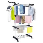 Uscator vertical pentru rufe si incaltaminte NEXTLY, 3 niveluri, suport umerase, pliabil, portabil, mobil, ergonomic, negru