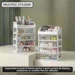 Organizator de cosmetice, bijuterii, accesorii si alte obiecte NEXTLY, multifunctional, 4 sertare glisante, compartimenat, 16x22x33, 3-1 alb-transparent - imagine 3