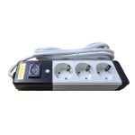 Prelungitor cu 3 prize NEXTLY, intrerupator, suport de agatare, rezistent la temperaturi ridicate, cablu 2.5m, alb-negru