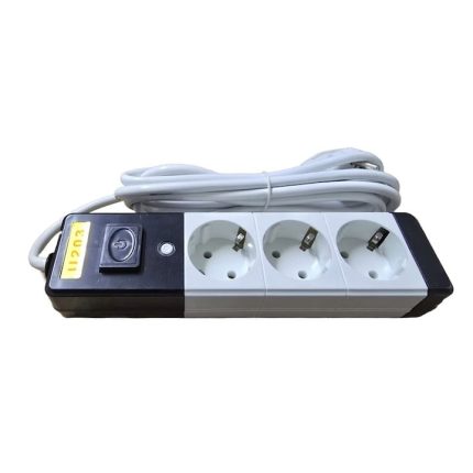 Prelungitor cu 3 prize NEXTLY, intrerupator, suport de agatare, rezistent la temperaturi ridicate, cablu 2.5m, alb-negru