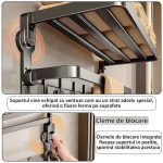 Suport de perete pentru baie/bucatarie NEXTLY, pliabil, carlige si bara pentru agatare, prindere cu ventuze cu suport de blocare, aluminiu, 41x73cm, 3-11 gri - imagine 7