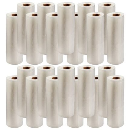 Set 20 role pungi universale pentru vidat si sigilat alimente, NEXTLY, gofrate, lavabile, conservare optima, fructe, legume, carne, mancare, compatibilitate universala, rezistenta la inghet si caldura