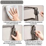 Suport de perete pentru baie/bucatarie NEXTLY, pliabil, carlige si bara pentru agatare, prindere cu ventuze cu suport de blocare, aluminiu, 41x43cm, 3-8 gri - imagine 8
